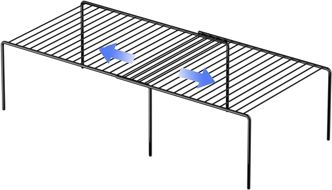 Redrubbit Cabinet Storage Shelf Rack, 8 Piece Expandable Metal Rustproof Kitchen Counter and Cabinet Shelf, Storage Rack Organizer Space Saver for Kitchen, Fridge, Cabinet, Bathroom, Black, Set of 4