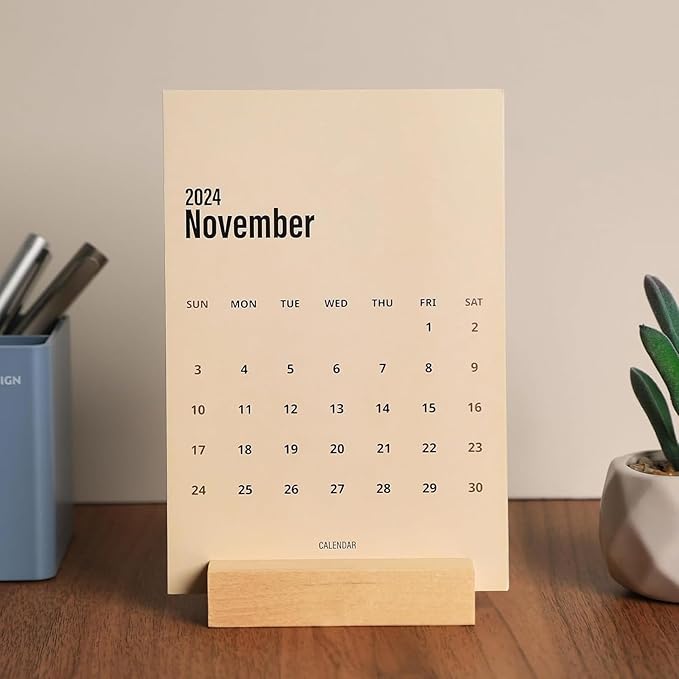 UNIQOOO 3.5" Birch Wood Stand for Monthly Desk Calendar, Wooden Block Base, Cardstock Holder, For Office Home Retail Reception Decor, Photo Display, 2 Pack