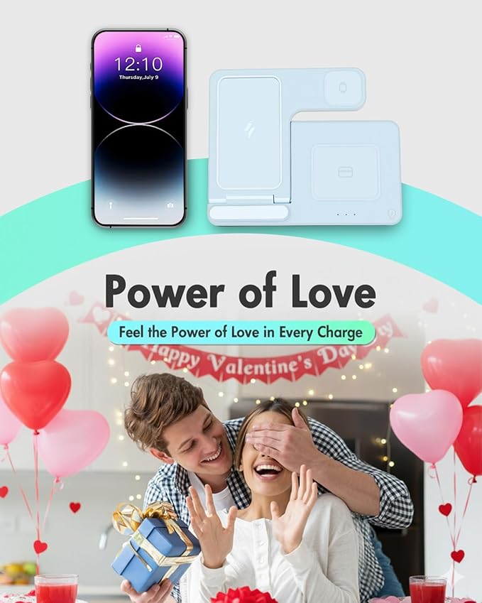 Wireless Charger Stand Charging Station: 3 in 1 Charger Stand Multiple Devices for Apple - iPhone 17 16e 16 15 14 Pro Max 13 12 - Watch 11 10 9 8 7 6 5 4 3 2 SE and Ultra Series-Airpods 4 3 Pro, Blue