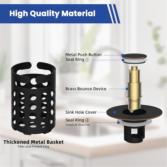 Universal Bathroom Sink Drain Strainer Hair Catcher 2PCS Upgraded with Removable Stainless Steel Filter Basket, 3 in 1 Pop Up Sink Stopper for 1.1''~2.36'' Sink Basin Hole, Oil Rubbed Bronze