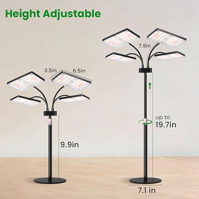 LBW Desk Grow Light for Indoor Plants, Full Spectrum Desk Plant Lamp with 4 Adjustable Goosenecks, Wide Coverage, Plug & Play, for Seedlings, Succulents & Houseplants