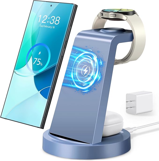 Wireless Charger for Samsung: 3 in 1 Wireless Charging Station for Samsung Galaxy Watch 8 7 6 5 4 3 Pro Classic Galaxy Buds - Charger Dock Stand for S26 S25 S24 Ultra S23 S22 S21 Note Z Fold Android