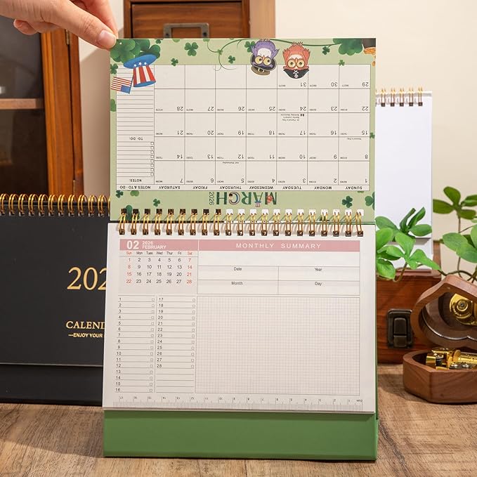 Small Desk Calendar 2026-2027, Monthly Desktop Calendar from Now to Jun 2027- Monthly Theme Design, Standing Flip Desk Calendar for Home Office School(green)