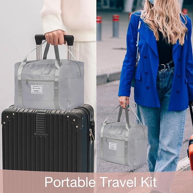 Travel Pillow and Blanket Set & Foot Rest, Memory Foam Neck Pillow Airplane Blanket & Airplane Foot Hammock & Foldable Duffel Bag, Eye Mask & Earplugs, Portable Travel Accessories Essentials, Grey