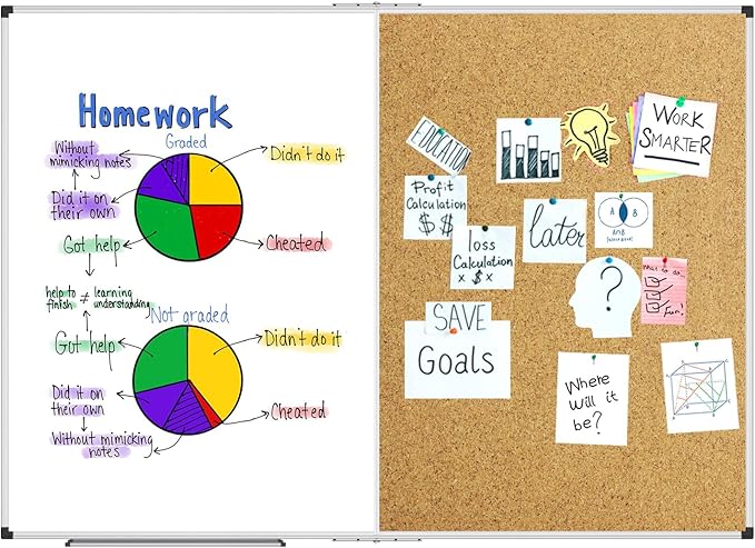 XBoard Extra Large Magnetic White Board and Bulletin Corkboard Combination, 72 x 40 Inch Foldable Dry Erase & Cork Combo Board for Wall with Aluminum Frame, 6' x 3' Notice Memo Board Pin Vision Board