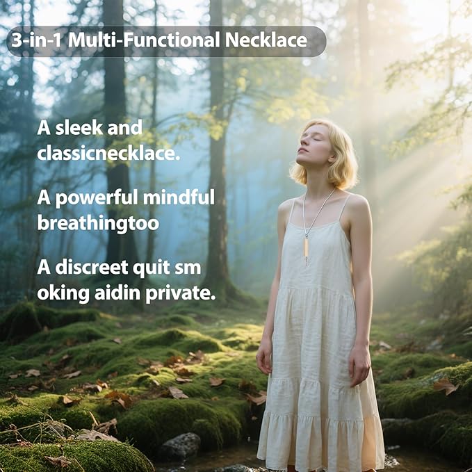 Anxiety Breathing Necklace with Resistance, Quit Smoking Necklace with Mint Filter, Quit Vaping Tool with Air Filter, Anxiety Relief Breathing Tool (Maple)