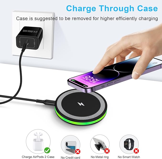 Wireless Charger Samsung Fast Wireless Charging Pads Cell Phone Wireless Chargers Cargador inalámbrico para 2 Pack for Android Samsung Galaxy S26 S25 Ultra S24 S23 S22, iPhone 17 Pro Max Air 17 16 15