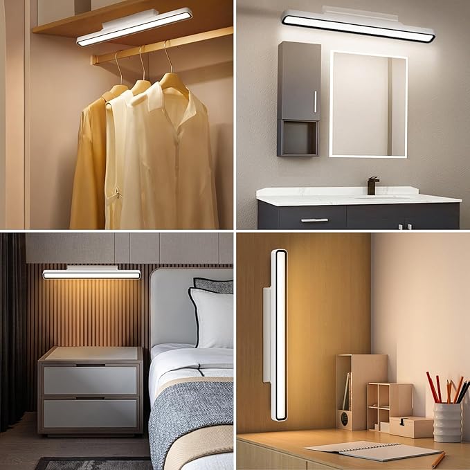 Desk Light Bar 16.5in Magnetic Rechargeable LED Light Bar, 3000K, 4500K, 6000K Color Temperature Battery Powered Under Cabinet Lighting for Desk, Home Office, Shelf, Reading