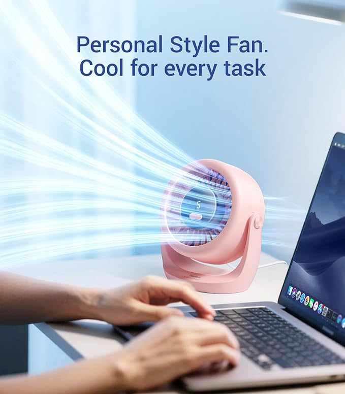 Diveblues USB Desk Turbo Fan, Ultra-Quiet Mini Desk Fan, Powerful Wind, LED Display, 5 Speed, 360° Rotating Small Portable Fan for Home, Office and Outdoor Cool Tech Gadgets - TurboBreeze