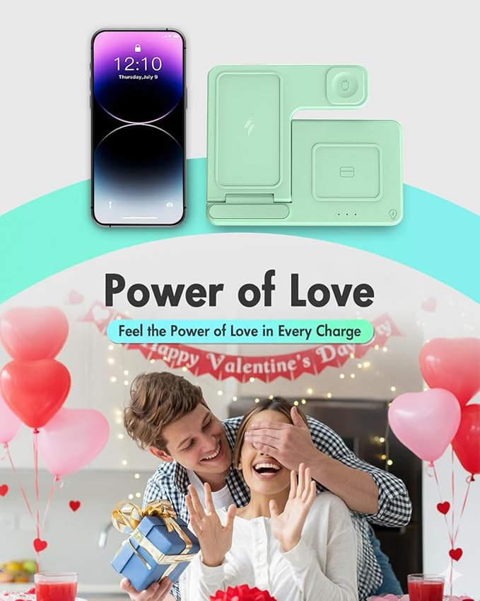 Wireless Charger Stand Charging Station: 3 in 1 Charger Multiple Devices for Apple iPhone 17 16e 16 15 14 Pro Max 13 12 11 for Watch 11 10 9 8 7 6 5 4 3 2 SE and Ultra & Airpods Series, Light Green