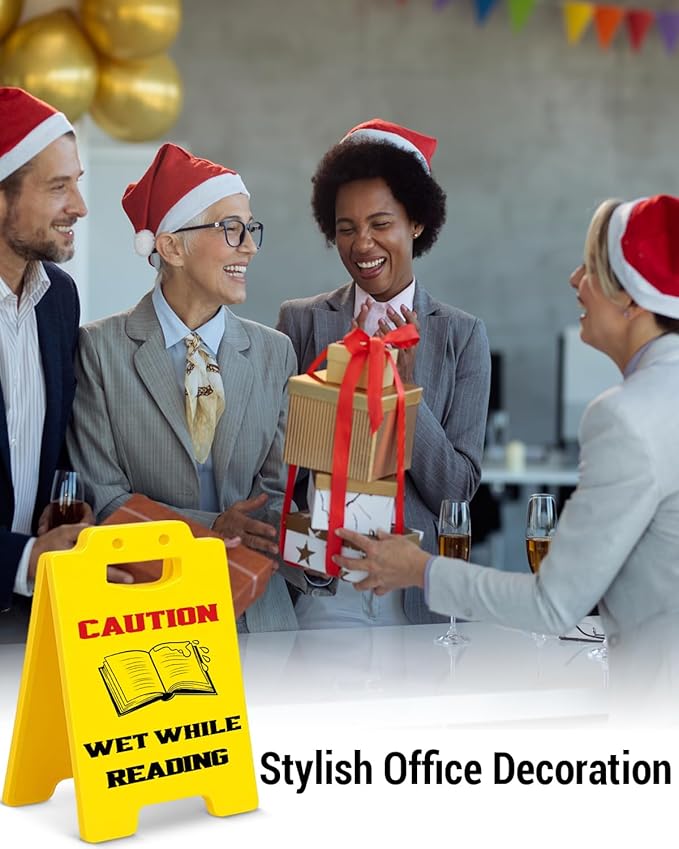 Wet While Reading Desk Sign, Funny Reading Sign Caution for Home Office Classroom Library Decor, Bookish Gifts for Book Lovers Bookworms Readers