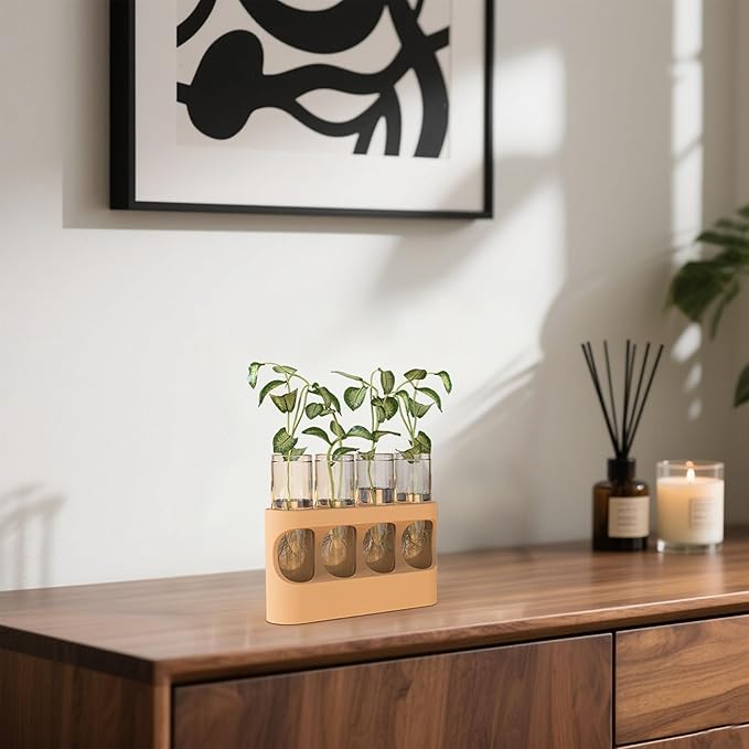 Plant Propagation Station with LED Light, 10-Level Dimmable Desk Plant Stand for Hydroponic Plants, 4 Glass Test Tubes Propagated Plant Holders for Indoor Home Decor Gardening Gifts