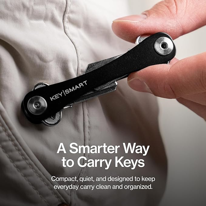 KeySmart Original Key Holder - Compact Key Organizer for Key Chain, Minimalist Clutter-Free EDC Keychains Key Ring, Black, 14 Keys