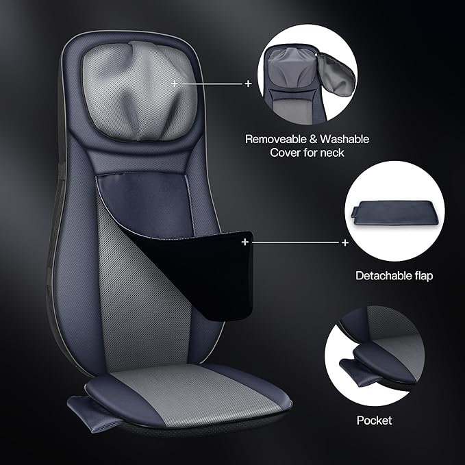 Snailax Shiatsu Neck Back Massager with Heat, Full Body Massage Chair Pad with Adjustable Height, Deep Kneading & Rolling Massage Seat Cushion for Back Pain, APP Control Seat Chair Massager, Gifts