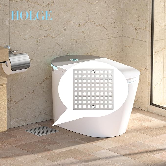 Square Shower Drain Cover, 4 Inch, SUS304 Stainless Steel, Hair Catcher Filter, Brushed Finish (Brushed Nickel)