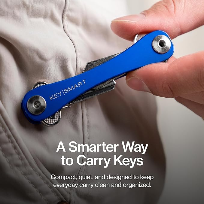 KeySmart Original Key Holder - Compact Key Organizer for Key Chain, Minimalist Clutter-Free EDC Keychains Key Ring, Blue, 14 Keys