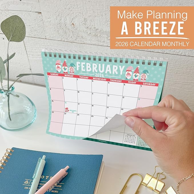 Small Desk Calendar 2026-2027 - Standing Flip Desk Calendars 2026, 18 Months Stand Up Calendars from Jan 2026 to June 2027, Gnome Desktop Calendar Planner for Home, School, Office