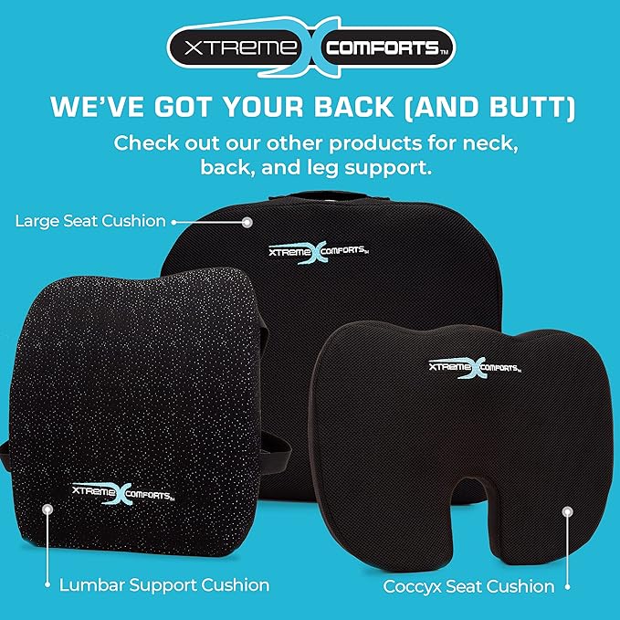 Xtreme Comforts Seat Cushion, Tailbone Relaxer - Coccyx Cushion for Tailbone Pain Desk, Wheelchair & Car Use - Back Support Pillow for Chair