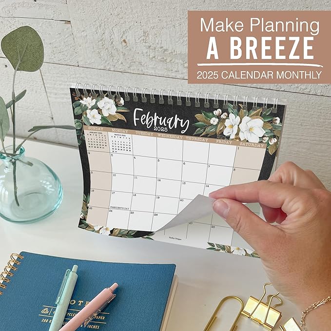 Small Desk Calendar 2025-2026 - Standing Flip Desk Calendars 2025, 18 Months Stand Up Calendars from Jan 2025 to June 2026, Magnolia Desktop Calendar Planner for Home, School, Office
