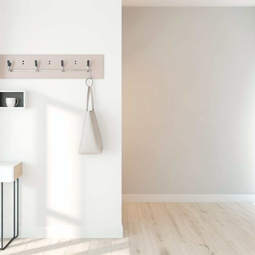 Minimalist entryway with wall-mounted organizer and compact catch-all tray creating a calm, clutter-free space