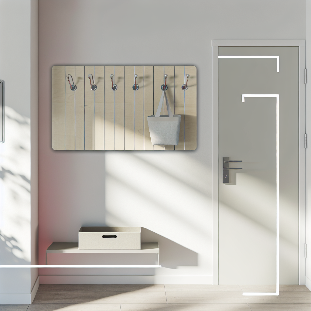 Compact entryway with wall-mounted organizer and catch-all tray keeping keys, mail, and bags neatly arranged.