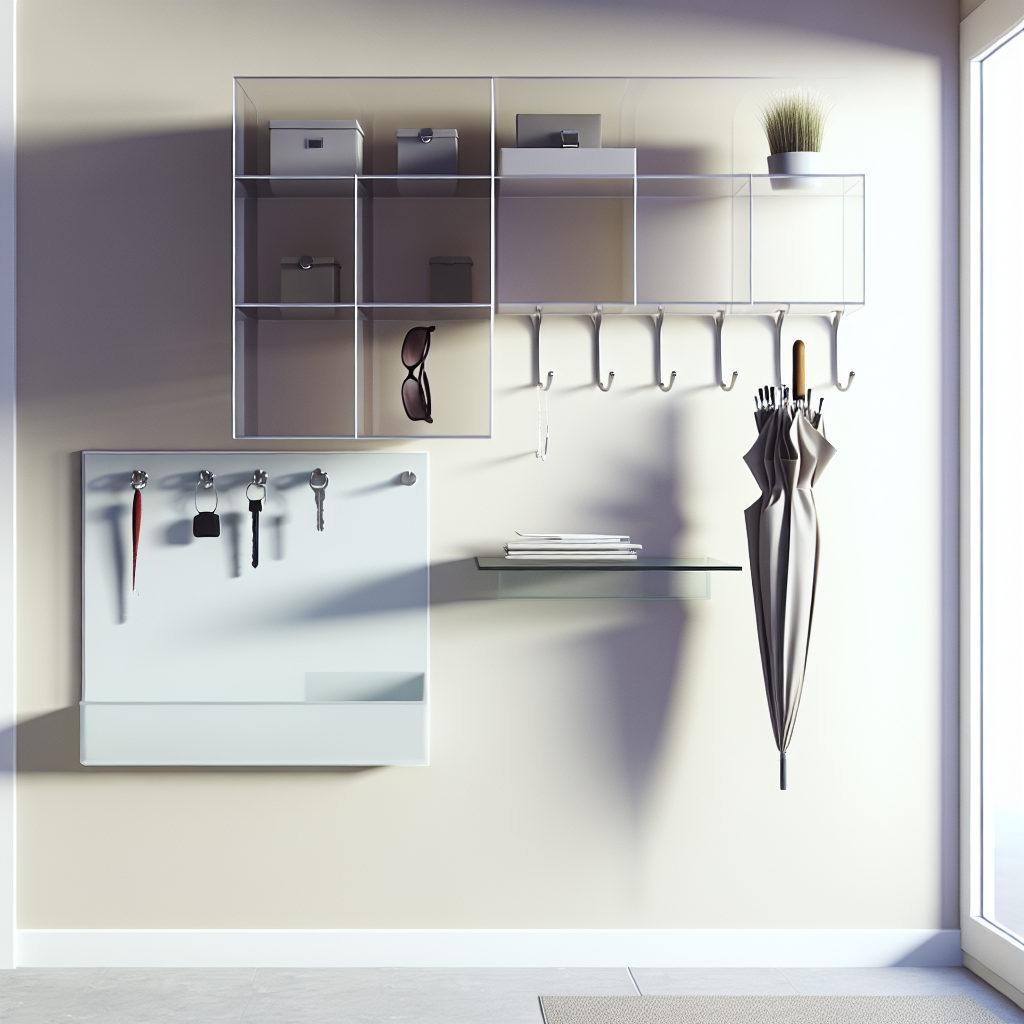Modern entryway with wall-mounted organizer and catch-all tray neatly holding keys, mail, and daily essentials