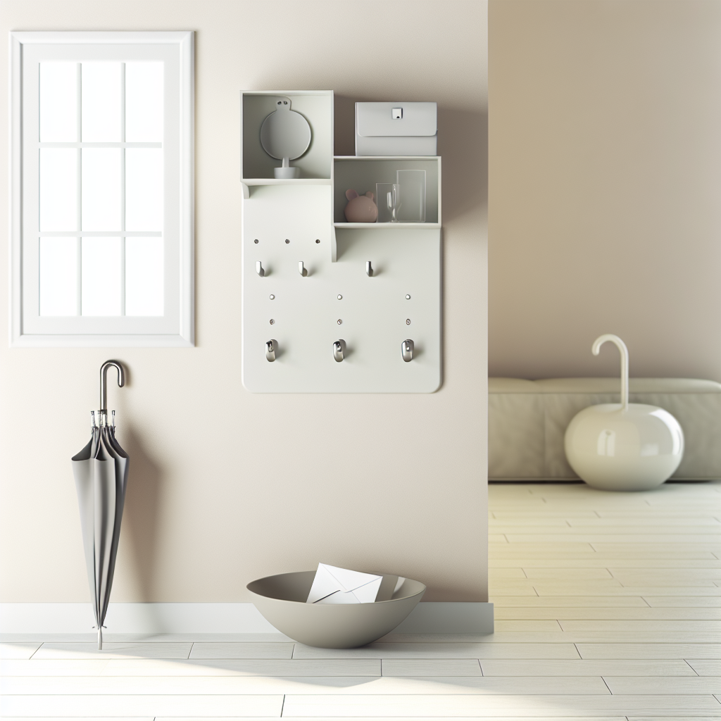 Modern entryway with wall-mounted organizer and key tray with catch-all bowl neatly holding daily essentials