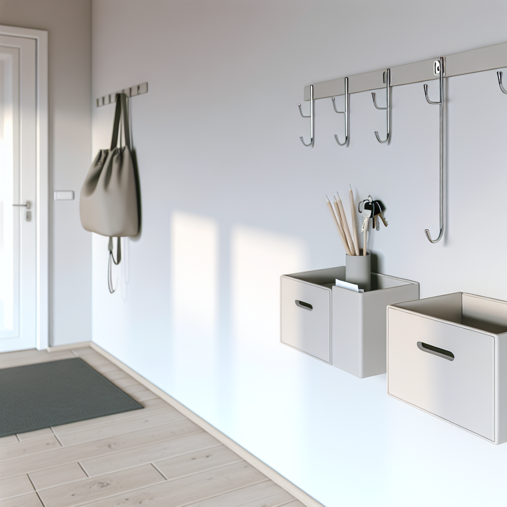 Organized modern entryway with wall-mounted key holder and mail catch-all tray creating a calm clutter-free space