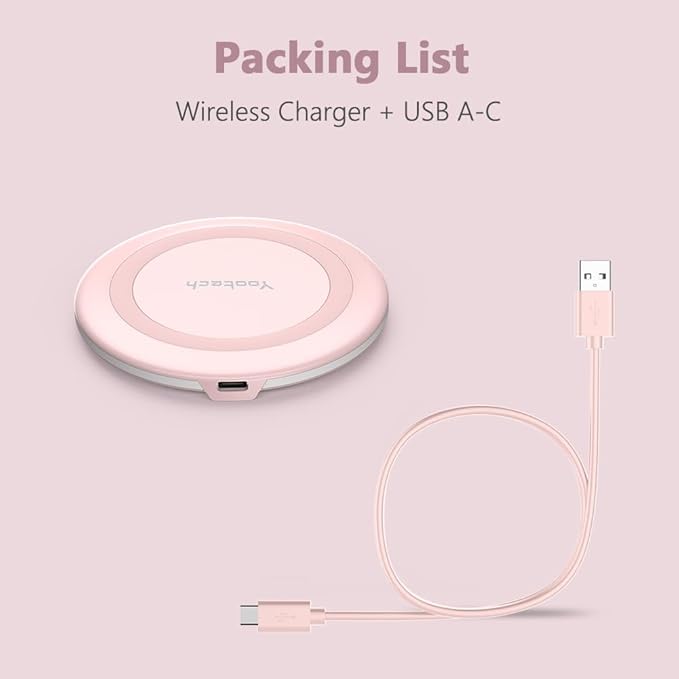 Yootech Wireless Charger,10W Max Wireless Charging Pad Compatible with iPhone 17/17 Pro/17 Pro Max/Air/16/15/14/13/SE 2022/12/11,Samsung Galaxy S25/S24/S23,for AirPods Pro 3(No AC Adapter)