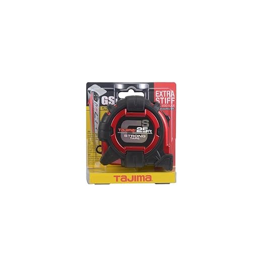 TAJIMA Tape Measure - 25 ft x 1-1/16 inch GS-Lock Measuring Tape with Shock Resistant Case & Acrylic Coated Blade - GS-25BW