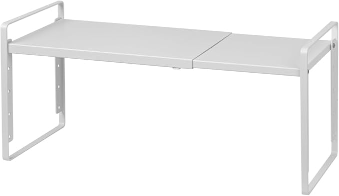 Nxconsu Cabinet Shelf Organizer Expandable 5 Heights Adjustable Stackable Rack Riser for Kitchen Pantry Cupboard Under Sink Organization Storage Space Saver Heavy Duty Metal White