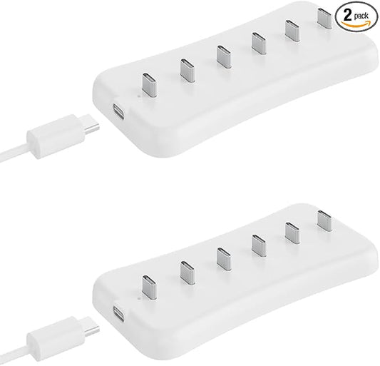 Usb Under Cabinet Lighting charging station with 6 Type-c Charging Ports, 2-Pack, Portable Motion Sensor Light Indoor Multi-Light Storage&Charging Base Save Charging Time Design for Closet Light