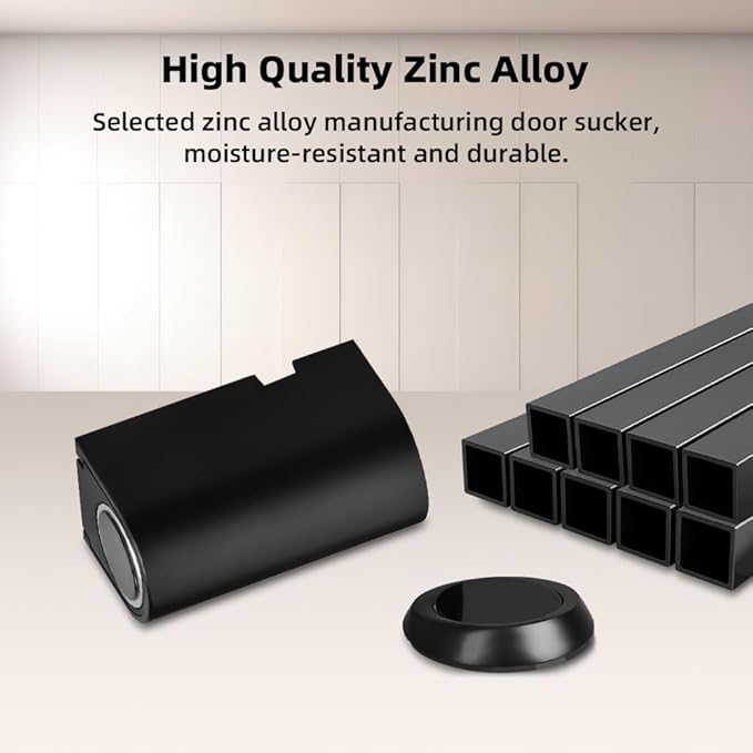 Windproof Magnetic Door Stoppers, Punch-Free Mechanical Floor Door Stop, Adjustable Height for Door Gaps, Heavy Duty Door Holder to Keep Door Open, No-Drill/Screws, Black Matte