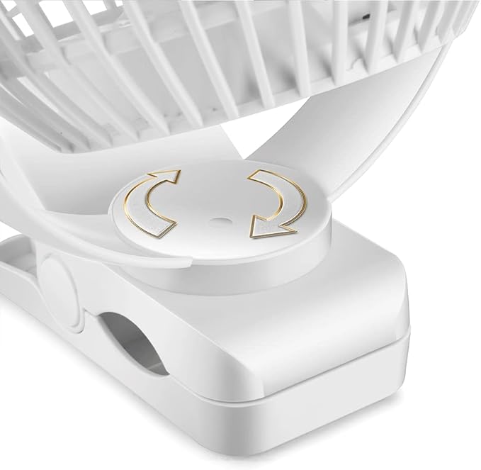 Viniper 6 inch Rechargeable Clip on Fan, 5000mah Battery Desk Fan : 360° Rotation & 3 Speeds Strong Wind Portable Fan, 8-30 Working Hours, Quiet and Powerful (White)