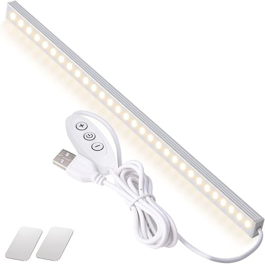 USB Powered Under Cabinet Lighting, 12" Tool-Free Mount Dimmable LED Strip for Pantry & Workspace
