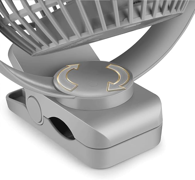 Viniper 6 inch Rechargeable Clip on Fan, 5000mah Battery Desk Fan : 360° Rotation & 3 Speeds Strong Wind Portable Fan, 8-30 Working Hours, Quiet and Powerful (Gray)