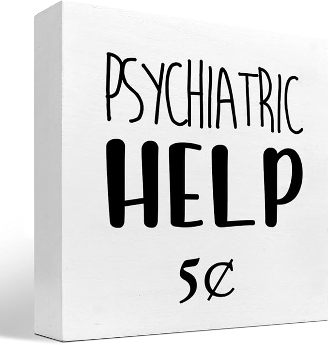 z-Crange Help 5 Cents Wood Box Decor Desk Sign, Funny Mental Health Quotes Wooden Box Block Sign for Home Office Shelf Table Decor