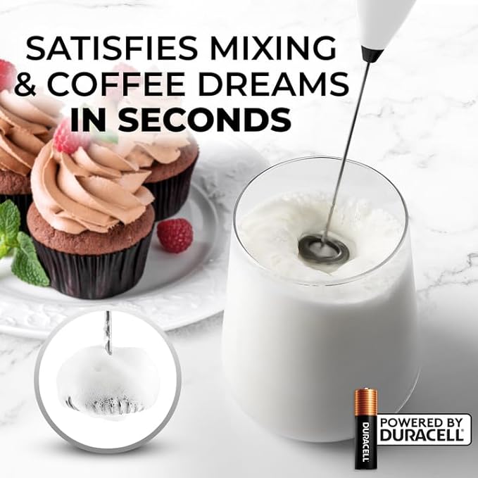 Zulay Kitchen Powerful Milk Frother Wand With 4 AA Duracell Batteries - Ultra Fast Handheld Drink Mixer - Electric Whisk Foam Maker for Coffee, Lattes, Cappuccino, Matcha & Creamer