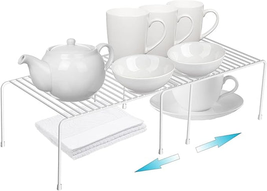 Orgneas Expandable Cabinet Shelf Organizer, Rustproof Metal Shelf Riser Kitchen Counter Storage Organizer Rack for Fridge, Cabinet, Pantry and Bathroom with Scratch Resistant Feet