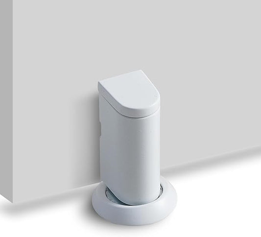 Windproof Magnetic Door Stoppers, 0-0.78" Stroke Doorstop, No-Hole Floor Door Stop with Adhesive and Screws to Keep Door Open, White, 1 Pack