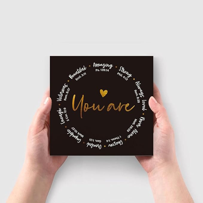 You Are Amzaing Brave Strong Quote Sign, Christian Desk Decor Wood Box Sign, The Bible Verse Quote Desk Sign Cheer Up Gifts for Home Office Table Decor, Religious Gifts for Women 5x5 Inches