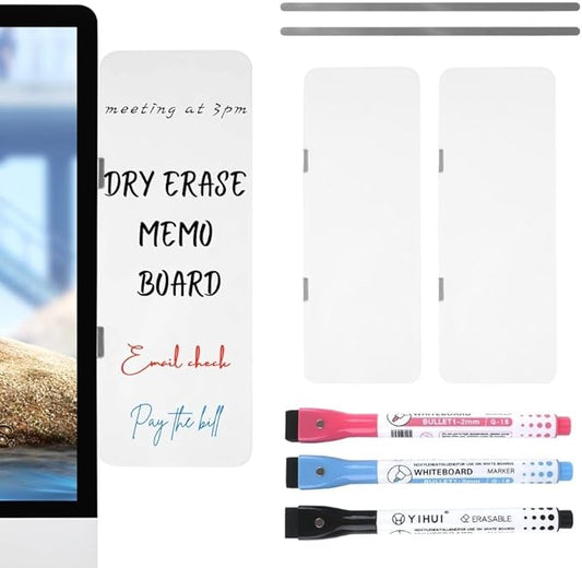 Monitor Memo Board, 2 pcs Magnetic Whiteboard for Desktop, Dry Erase With 3 Pens