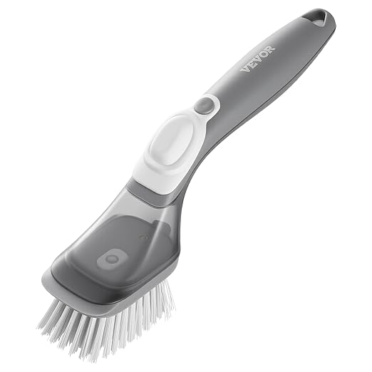VEVOR Soap Dispensing Dish Brush, Kitchen Scrub Brushes with 3 Brush Heads, Dish Cleaning Brushes with PP Handle and Curved Bristles, Ideal for Pots, Pans, Sink and Stove
