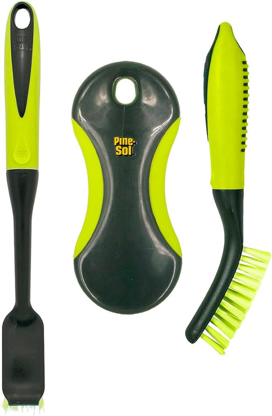 Pine-Sol Scrub Brush Set - Long Handle Cleaning Brushes with Heavy Duty Bristles and Comfort Grip - Scrubbers for Kitchen, Household, and Dishwashing, 3 Pieces