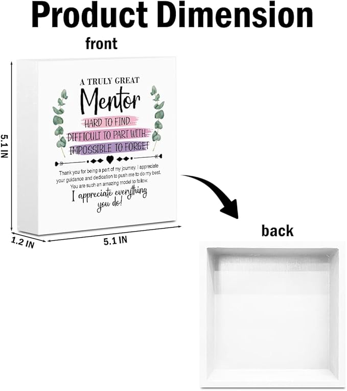 Mentor Gifts Wooden Box Sign Wall Decor Wooden Plaque Sign Boss Teacher Appreciation Gifts for Mentor Bedroom Living Room Home Decor Desk Shelf Table Decor Going Away Farewell Gifts for Coworkers