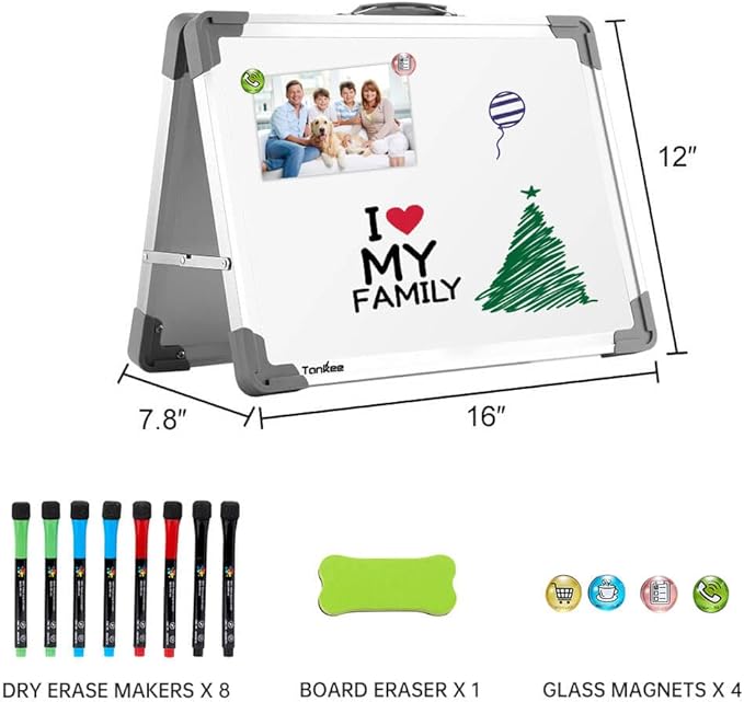 Small Dry Erase White Board – TANKEE Magnetic Desktop Foldable Whiteboard Portable Mini Easel Double Sided on Table Top with Holder for Drawing, Teacher Instruction, Memo Board