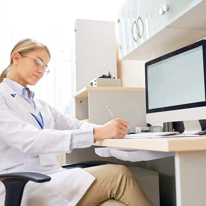 YOOUSOO 2 Pack Under Desk Storage Drawer Organizer, Hidden Slide Out Drawer Attachment, with Self - Adhesive Feature for Desktop and Table Organization, Hidden Under Desk