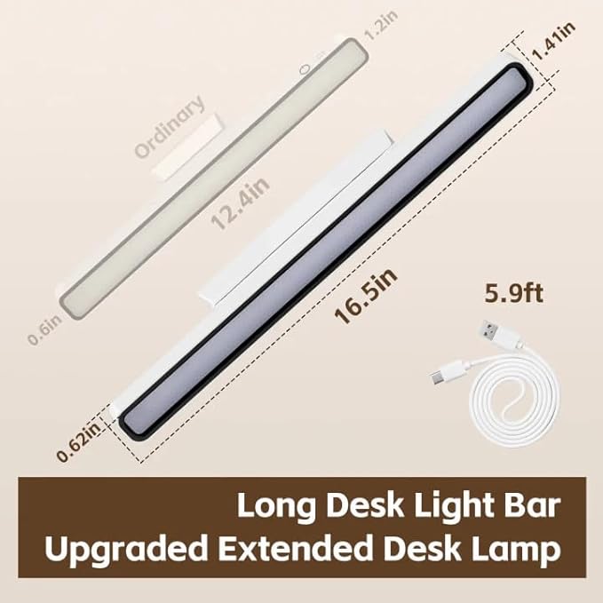 Desk Light Bar 16.5in Magnetic Rechargeable LED Light Bar, 3000K, 4500K, 6000K Color Temperature Battery Powered Under Cabinet Lighting for Desk, Home Office, Shelf, Reading