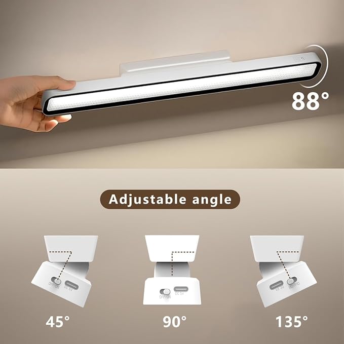 Desk Light Bar 16.5in Magnetic Rechargeable LED Light Bar, 3000K, 4500K, 6000K Color Temperature Battery Powered Under Cabinet Lighting for Desk, Home Office, Shelf, Reading