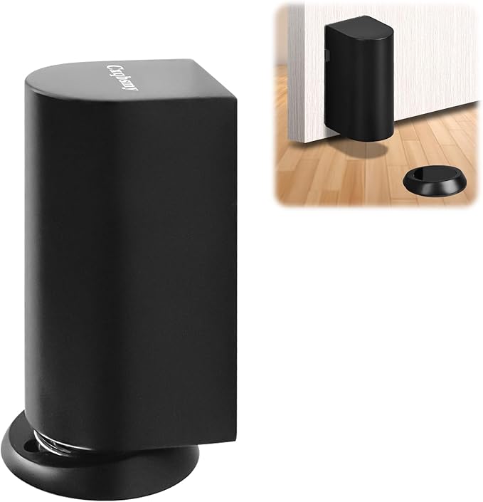 Windproof Magnetic Door Stoppers, Punch-Free Mechanical Floor Door Stop, Adjustable Height for Door Gaps, Heavy Duty Door Holder to Keep Door Open, No-Drill/Screws, Black Matte
